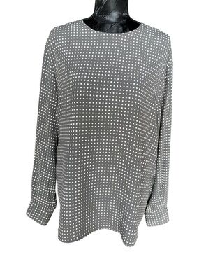 Jones New York Blouse Womens 14 Gray Polka Dot Rayon Long Sleeve